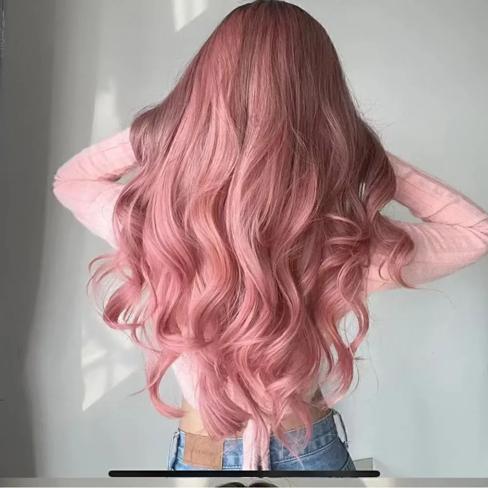 🔥🔥 Blonde unicorn pink curly long 26 inch wig ,darker roots as seen in pics.